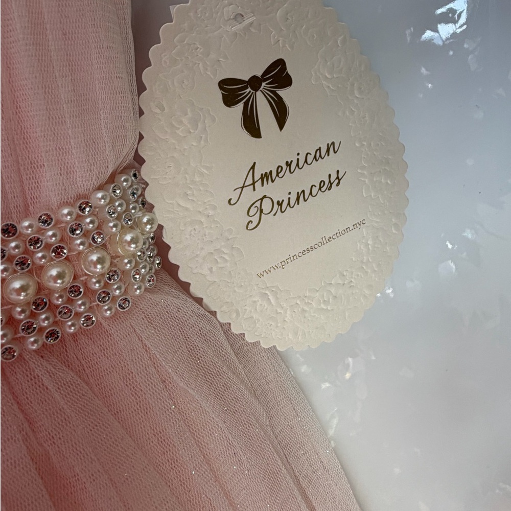 American Princess Light Pink Tiered Tulle Dress with Rhinestone Waist - Picture 4 of 5